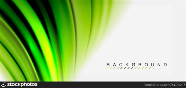 Blurred fluid colors background, abstract waves lines, vector illustration. Blurred green fluid colors background, abstract waves lines, mixing colours with light effects on light backdrop. Vector artistic illustration for presentation, app wallpaper, banner or posters