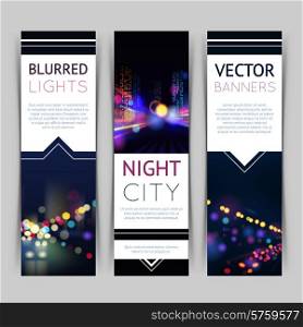 Blurred lights night city banner vertical set with isolated vector illustration. City Banner Vertical