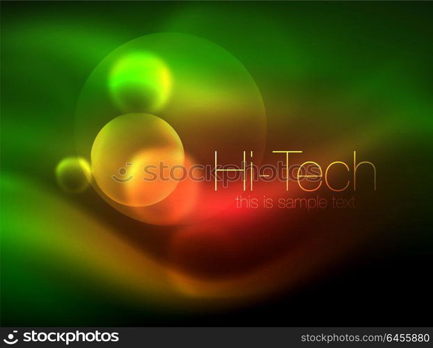 Blurred neon glowing circle, hi-tech modern bubble template, techno glowing glass round shapes or spheres. Geometric abstract background. Blurred neon glowing circle, hi-tech modern bubble template, techno glowing glass round shapes or spheres. Geometric abstract background. Vector illustration