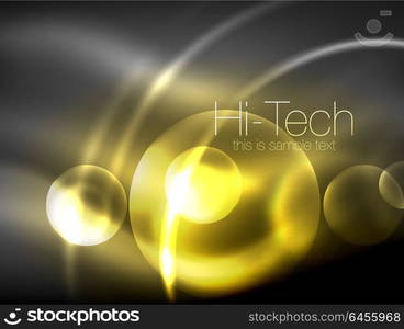 Blurred neon glowing circle, hi-tech modern bubble template, techno glowing glass round shapes or spheres. Geometric abstract background. Blurred neon glowing circle, hi-tech modern bubble template, techno glowing glass round shapes or spheres. Geometric abstract background. Vector illustration