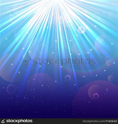 Blurred underwater background with rays of light blue sea and air bubbles. vector