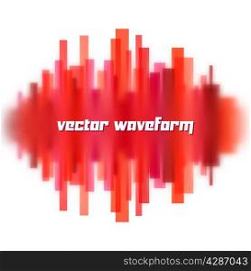 Blurred vector waveform made of transparent red lines