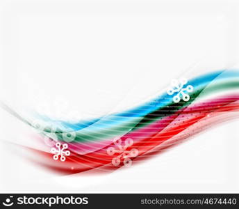 Blurred wave line with snowflakes. Christmas message presentation template, vector abstract background