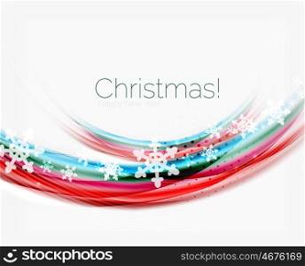 Blurred wave line with snowflakes. Christmas message presentation template, vector abstract background