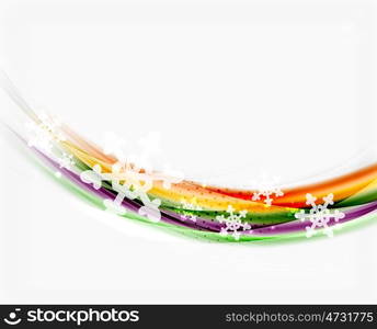 Blurred wave line with snowflakes. Christmas message presentation template, vector abstract background
