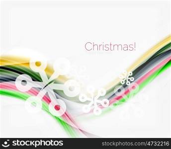 Blurred wave line with snowflakes. Christmas message presentation template, vector abstract background