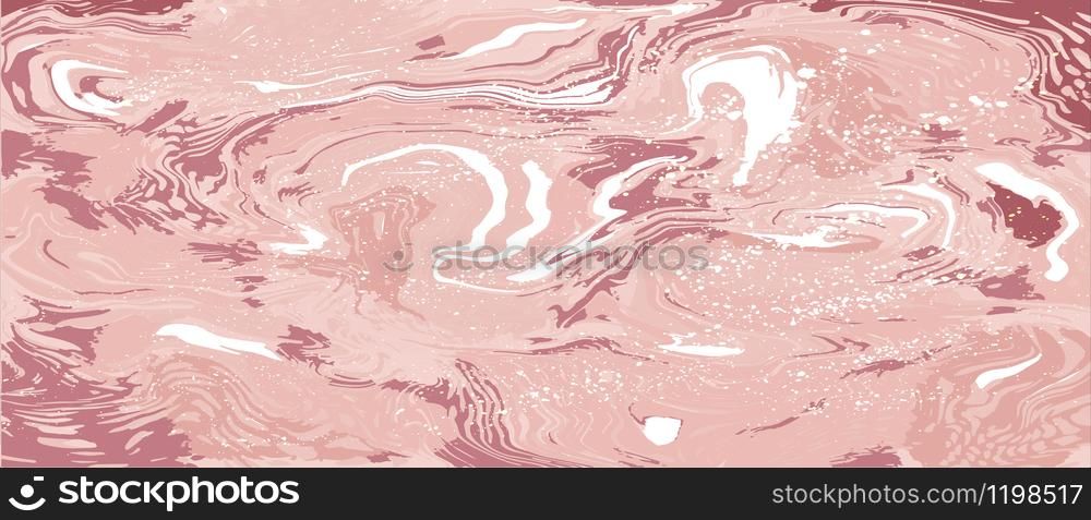 Blush pink swirls luxury background. Rose gold marble texture backdrop. Overlay distress grain. For wallpapers, banners, posters, cards, invitations, design covers, presentation. Vector illustration.. Blush pink swirls luxury background.