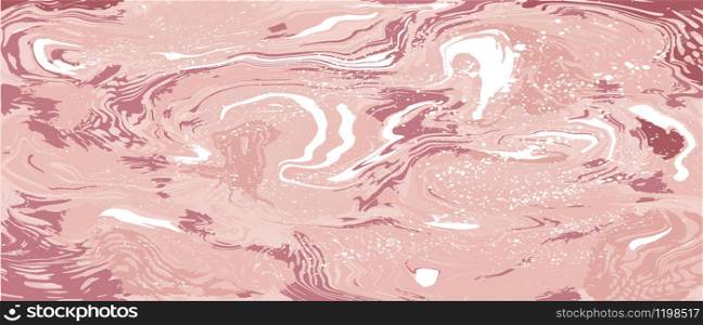 Blush pink swirls luxury background. Rose gold marble texture backdrop. Overlay distress grain. For wallpapers, banners, posters, cards, invitations, design covers, presentation. Vector illustration.. Blush pink swirls luxury background.