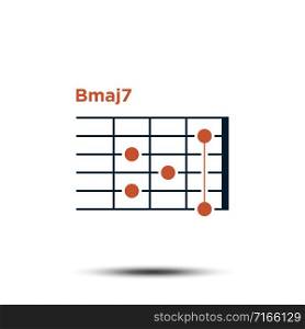 Bmaj7, Basic Guitar Chord Chart Icon Vector Template