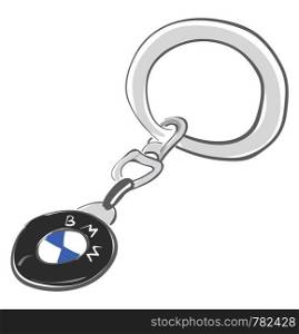 BMW keychain attached to a keyring, vector, color drawing or illustration.