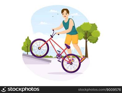 BMX Bicycle Sport Illustration with Young People Riding Bicycles for Web Banner or Landing Page in Flat Cartoon Hand Drawing Background Template