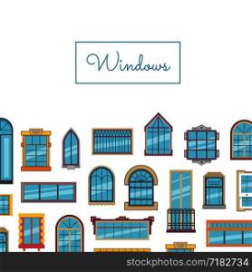 Bnnaer and poster vector window flat icons background with place for text illustration. Vector window flat icons with place for text illustration