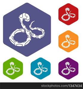Boa snake icons vector colorful hexahedron set collection isolated on white. Boa snake icons vector hexahedron