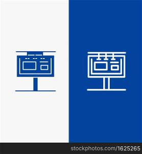 Board, Billboard, Signboard, Advertising, Branding Line and Glyph Solid icon Blue banner Line and Glyph Solid icon Blue banner
