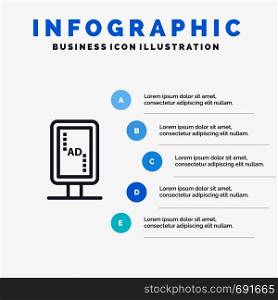 Board, Branding, Signboard, Banner Board Line icon with 5 steps presentation infographics Background