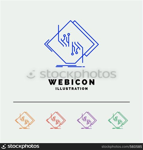Board, chip, circuit, network, electronic 5 Color Line Web Icon Template isolated on white. Vector illustration. Vector EPS10 Abstract Template background