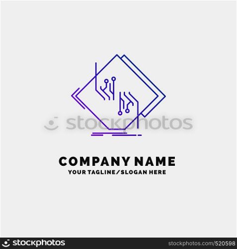 Board, chip, circuit, network, electronic Purple Business Logo Template. Place for Tagline. Vector EPS10 Abstract Template background
