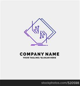 Board, chip, circuit, network, electronic Purple Business Logo Template. Place for Tagline. Vector EPS10 Abstract Template background