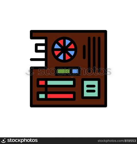 Board, Computer, Main, Mainboard, Mother Flat Color Icon. Vector icon banner Template