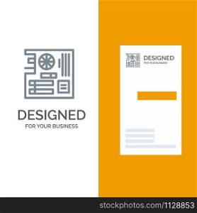 Board, Computer, Main, Mainboard, Mother Grey Logo Design and Business Card Template