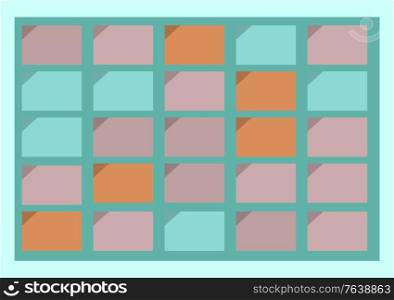 Board filled with stickers and notes vector, memos on calendar schedule. Organization of working space and time, reminders tasks organized file illustration in flat style design for web, print. Memos on Board, Stickers and Notifications Vector