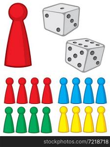 Board game figures (pieces) with dices vector illustration