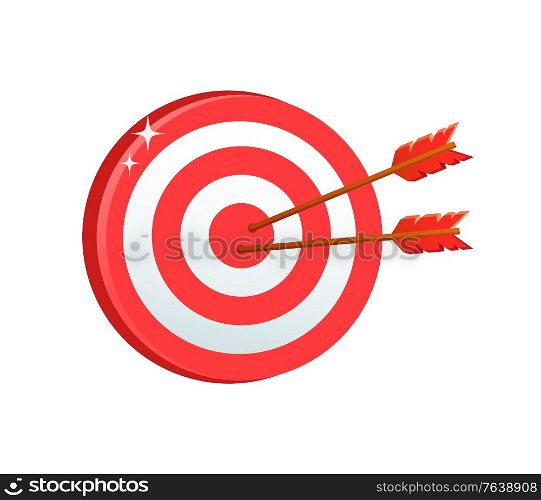 Board game vector, popular relaxation for adults, competition dartboard with aims colored in different colors and arrows, bullseye and target isolated. Business target. Dartboard with Stripes and Arrows Game Competition