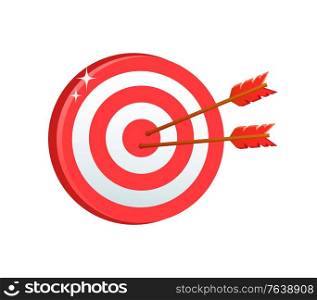 Board game vector, popular relaxation for adults, competition dartboard with aims colored in different colors and arrows, bullseye and target isolated. Business target. Dartboard with Stripes and Arrows Game Competition