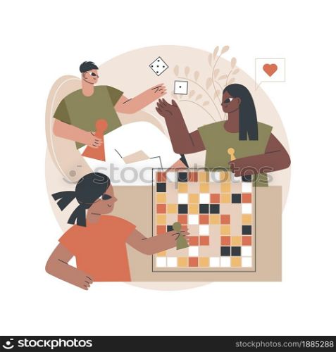Board games abstract concept vector illustration. Tabletop activities, strategic gaming, stay at home gamers, social isolation free time spending, family fun activity idea abstract metaphor.. Board games abstract concept vector illustration.