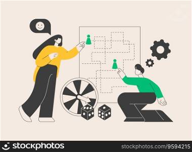 Board games abstract concept vector illustration. Tabletop activities, strategic gaming, stay at home gamers, social isolation free time spending, family fun activity idea abstract metaphor.. Board games abstract concept vector illustration.
