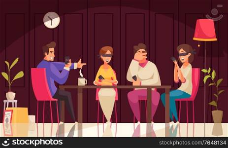 Board games mafia composition with four people sits at the table and one of them lead vector illustration