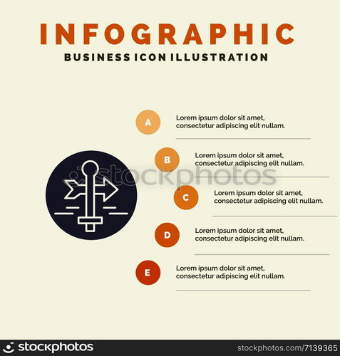 Board, Guide, Map, Map Pointer, Travel Solid Icon Infographics 5 Steps Presentation Background