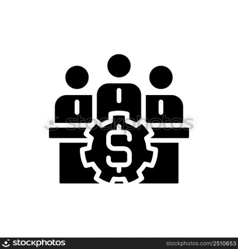 Board of directors black glyph icon. Executive committee. Management decisions. Company CEO. Corporate partnerships. Silhouette symbol on white space. Solid pictogram. Vector isolated illustration. Board of directors black glyph icon