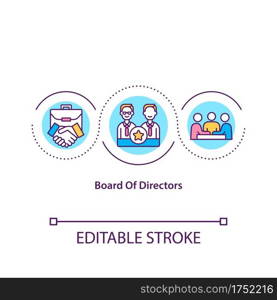 Board of directors concept icon. Powers, duties, and responsibilities idea thin line illustration. Group of people. Membership. Vector isolated outline RGB color drawing. Editable stroke. Board of directors concept icon