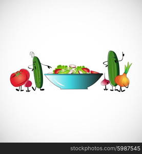 Board of vegetables for salads. Vector design.. Board of vegetables for salads. Vector design