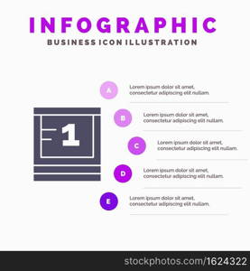 Board, Study, Education, School Solid Icon Infographics 5 Steps Presentation Background