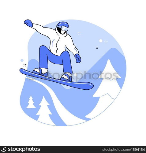 Boarding abstract concept vector illustration. Winter sport, outdoor activity, snowboard helmet and goggles, mountain holiday, extreme sports, alpine ski, freestyle rider, snow abstract metaphor.. Boarding abstract concept vector illustration.