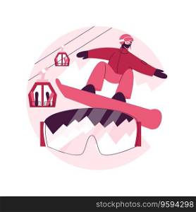 Boarding abstract concept vector illustration. Winter sport, outdoor activity, snowboard helmet and goggles, mountain holiday, extreme sports, alpine ski, freestyle rider, snow abstract metaphor.. Boarding abstract concept vector illustration.
