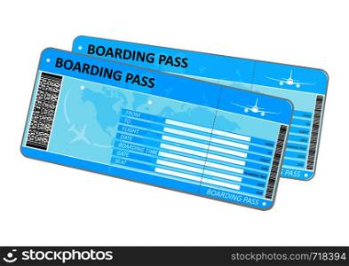 Boarding pass. Isolated blue blank plane tickets. Flat vector.