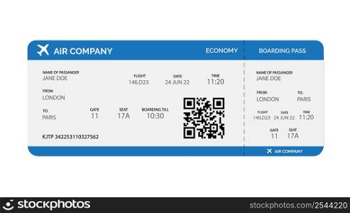 Boarding pass template isolated on white background. Realistic airline ticket. Vector stock