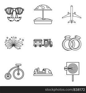 Boarding school icons set. Outline set of 9 boarding school vector icons for web isolated on white background. Boarding school icons set, outline style