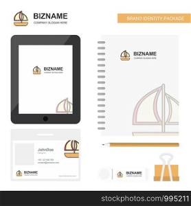 Boat Business Logo, Tab App, Diary PVC Employee Card and USB Brand Stationary Package Design Vector Template