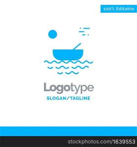 Boat, Canoes, Kayak, River, Transport Blue Solid Logo Template. Place for Tagline