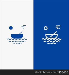Boat, Canoes, Kayak, River, Transport Line and Glyph Solid icon Blue banner Line and Glyph Solid icon Blue banner