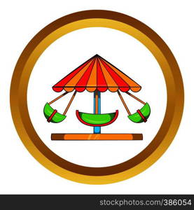 Boat carousel vector icon in golden circle, cartoon style isolated on white background. Boat carousel vector icon