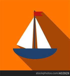 Boat icon, flat colored image on yellow background. Boat colored flat icon