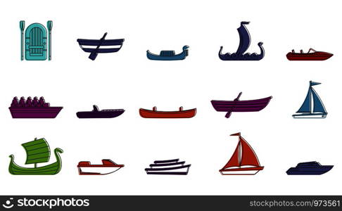 Boat icon set. Color outline set of boat vector icons for web design isolated on white background. Boat icon set, color outline style