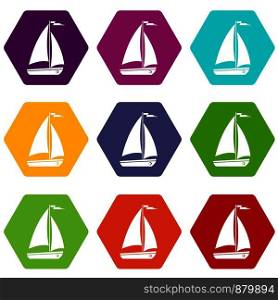 Boat icon set many color hexahedron isolated on white vector illustration. Boat icon set color hexahedron