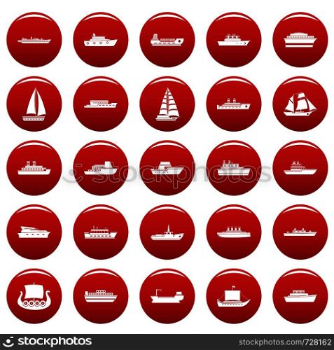 Boat icons set. Simple illustration of 25 boat vector icons red isolated. Boat icons set vetor red