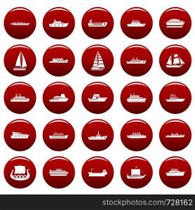 Boat icons set. Simple illustration of 25 boat vector icons red isolated. Boat icons set vetor red